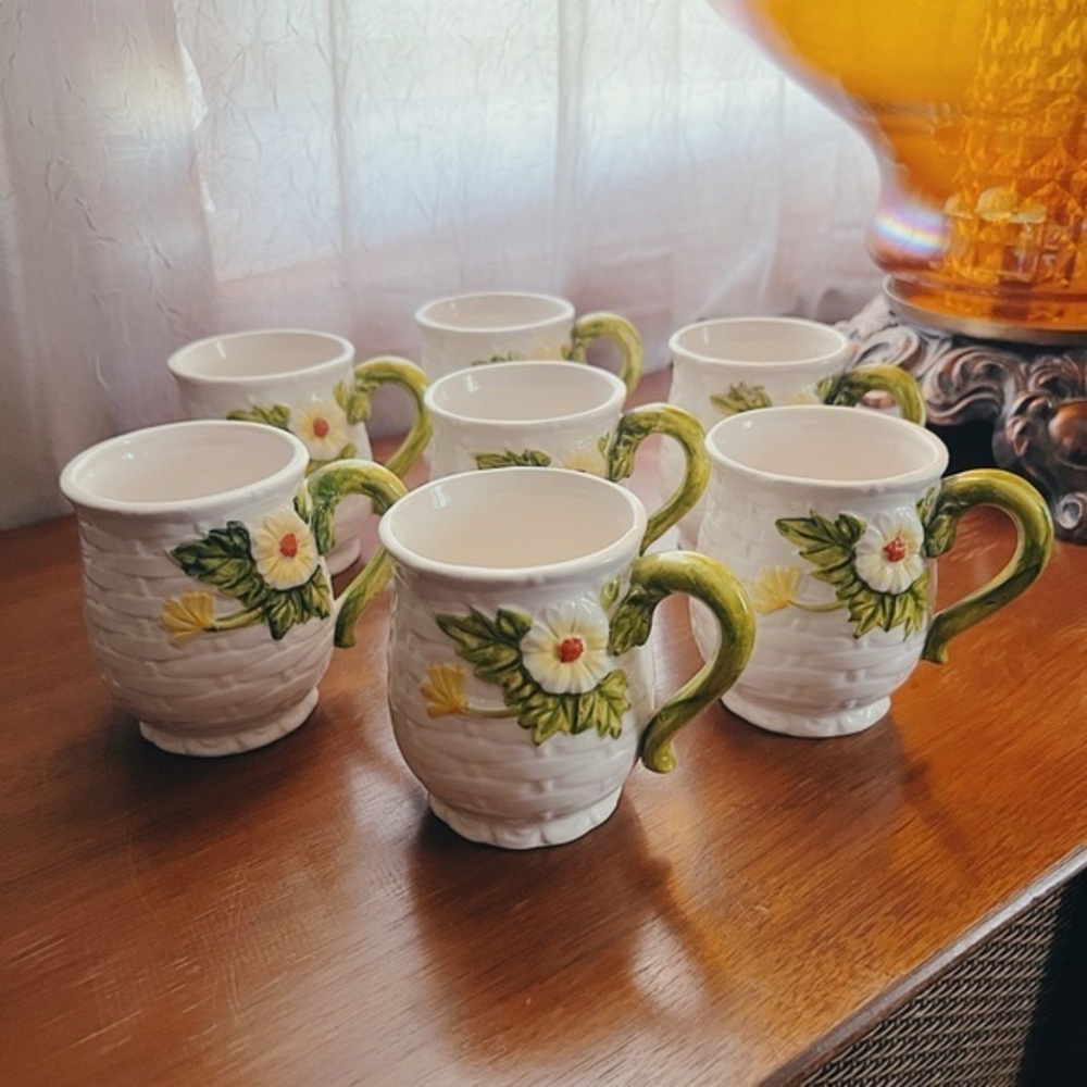 Vtg Lefton Rustic Daisy Mug Set